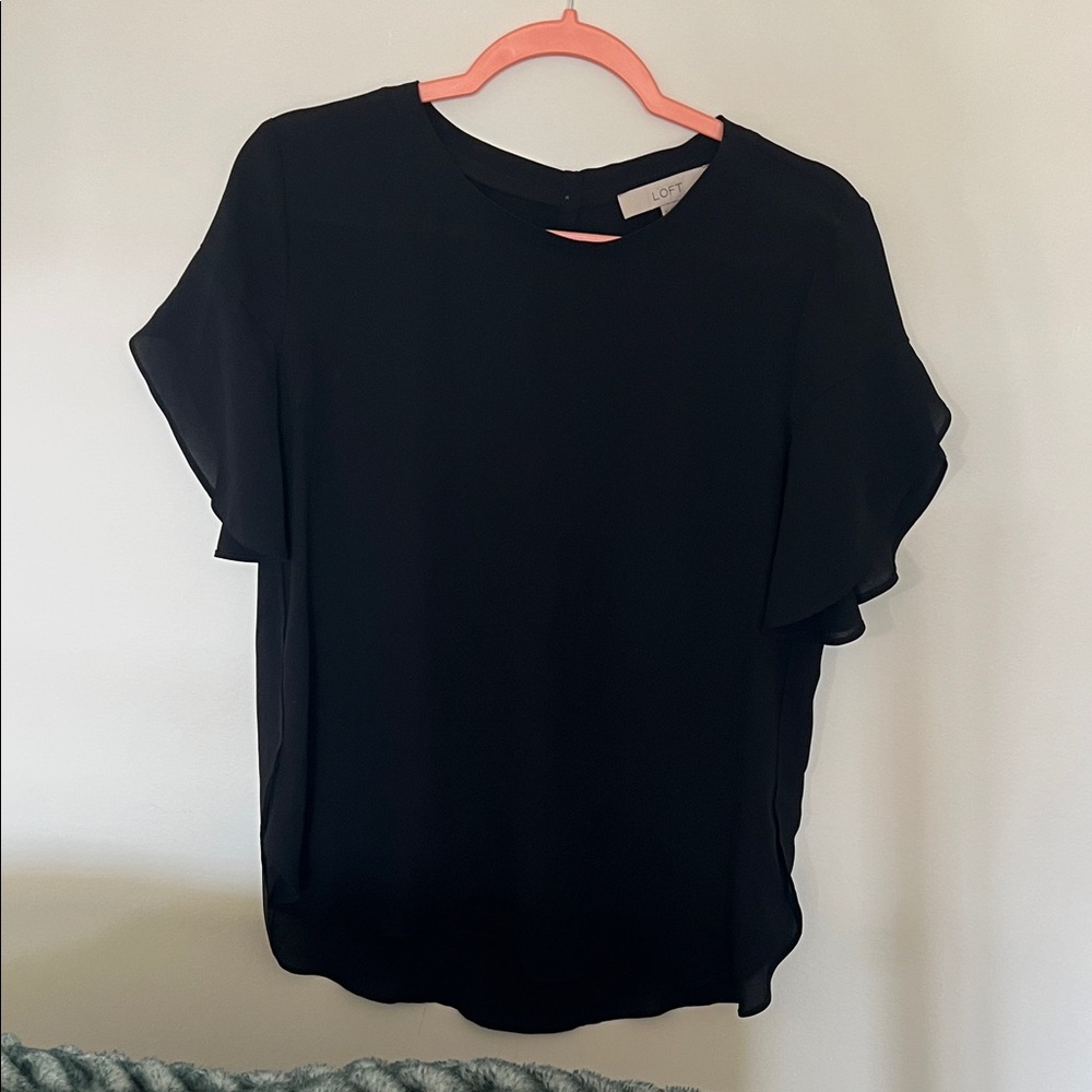 LOFT Black Flutter-Sleeve Blouse